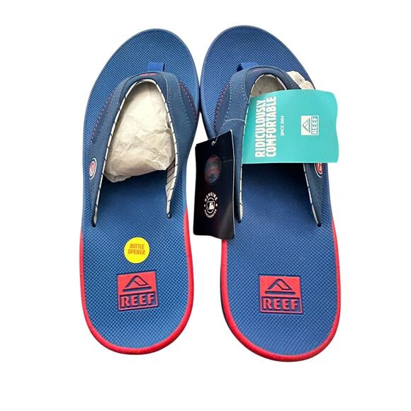 Reef Fanning X MLB Men's Flip Flop Sandals Chicago Cubs Bottle Opener NWT - Picture 2 of 10